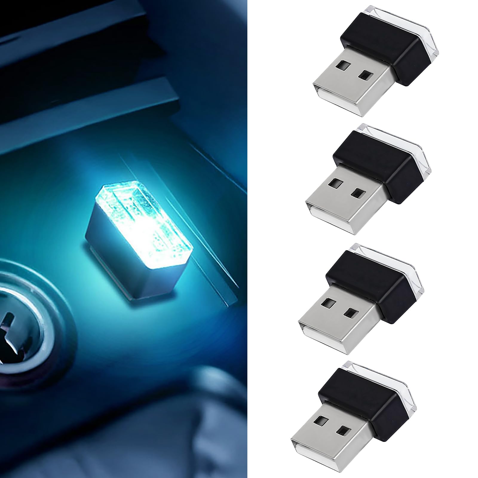 4 PCS USB LED Car Interior Atmosphere Lamp, Portable Mini Auto LED Decor Night Light, Plug-in USB Interface Ambient Lighting Kit, Universal Car Interior Accessories(Ice Blue)Global Recycled StandardGlobal Recycled StandardGlobal Recycled Standard