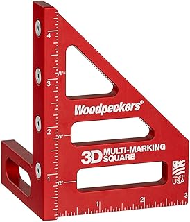 Woodpeckers 3D Multi-Marking Square, Inch Version, USA Made, Feature Packed Aluminum Woodworking Square for Layout, Joinery, Assembly Check