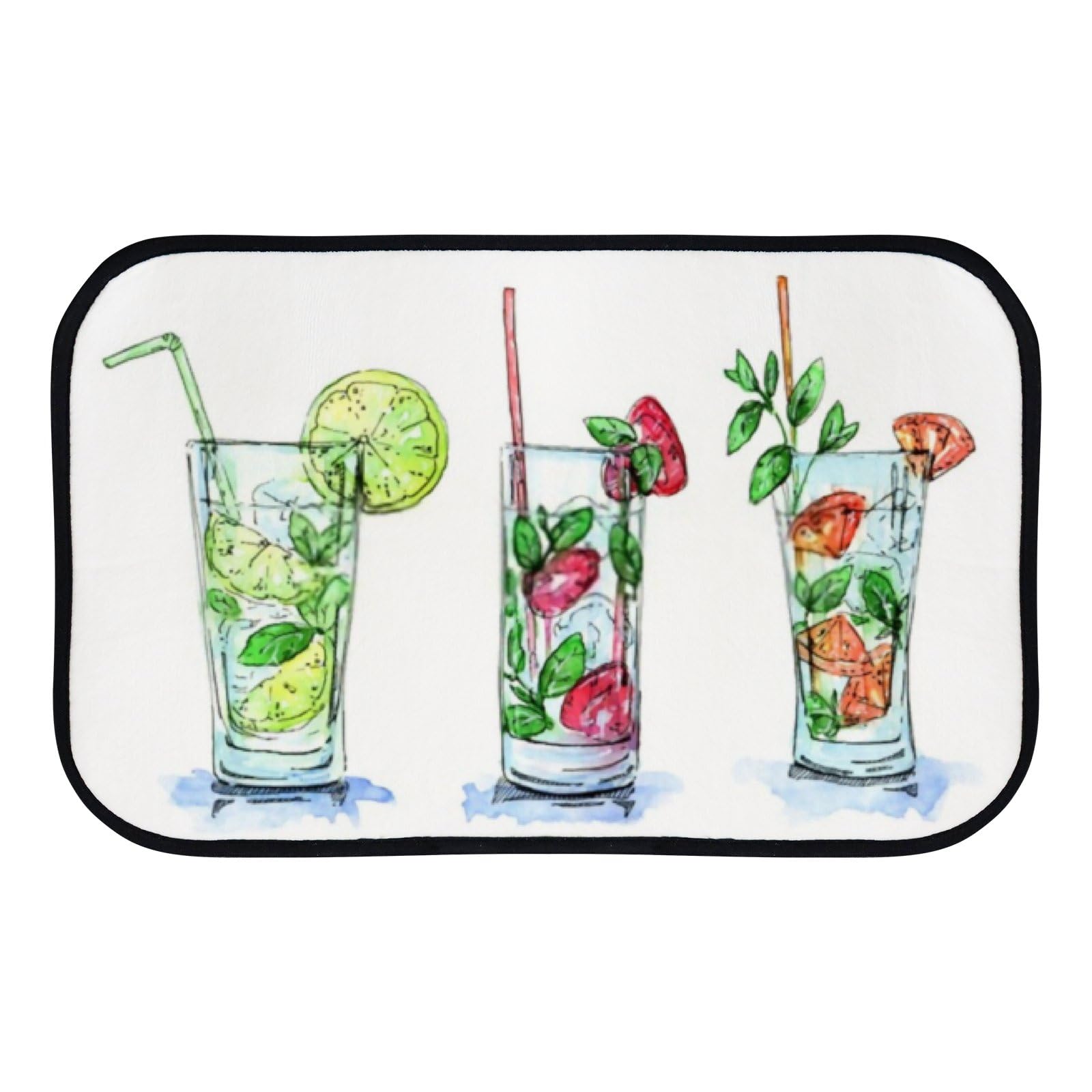 Nuansexi Bathroom Rugs Hand Drawn Watercolor Mojito White Floor Mats Non Slip Bathmat Doormat Tub Mat Coral Velvet Absorbent Entrance Carpet Mats Machine Washable Bedroom Decor