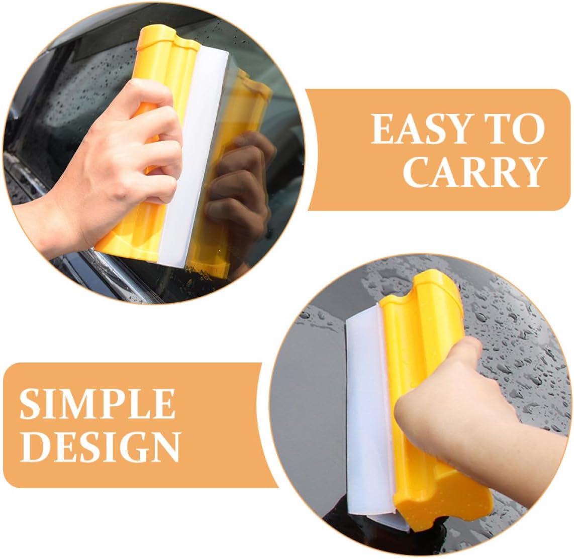 Double-Row Silicone Car Window Squeegee 20Cm, Flexible Plastic Windshield Cleaner Tool for Automotive Exterior, Yellow Short Handle for Car Washing and Drying