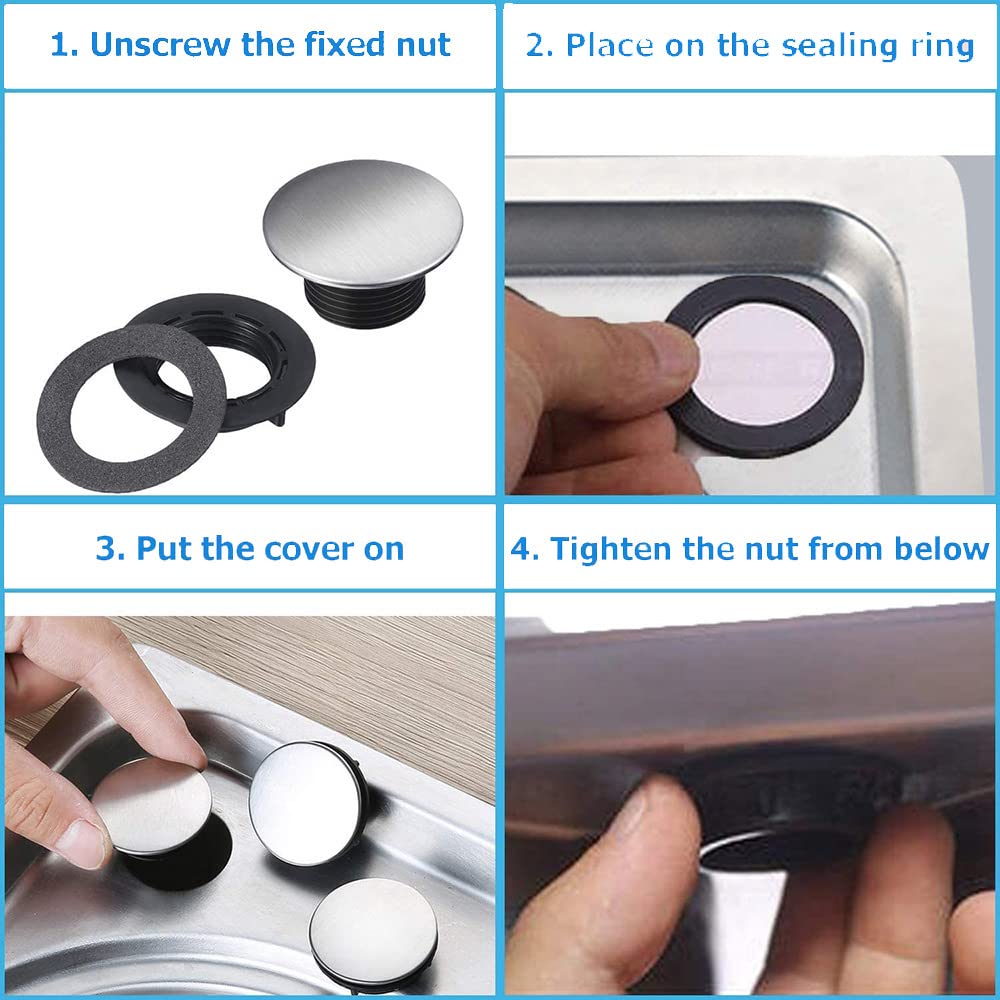 4-tlg. Überlauf-Abdeckung Edelstahl - Lochabdeckung Für Waschbecken 36mm