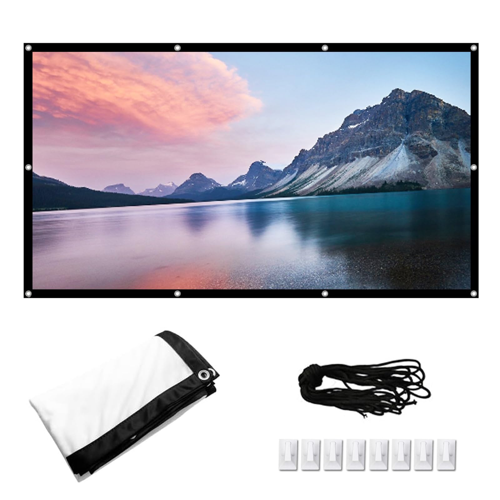 Pantalla de proyección portátil 16:9 de 100" para cine en casa y exteriores con cuerdas