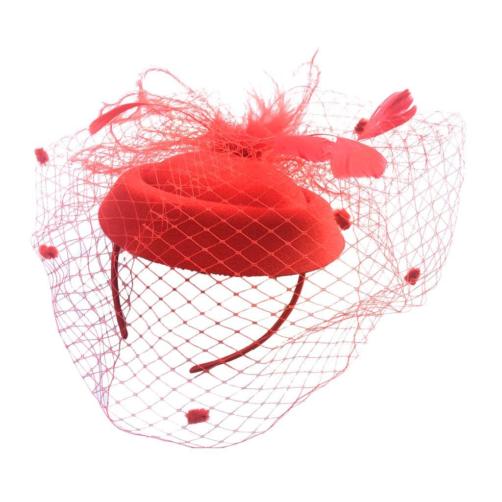 Fascinators Hats Cocktail Tea Party Headwear with Veil for Women Red| Womens Accessories | Fascinators & Headpieces|1 Piece Womens Fascinator Hat