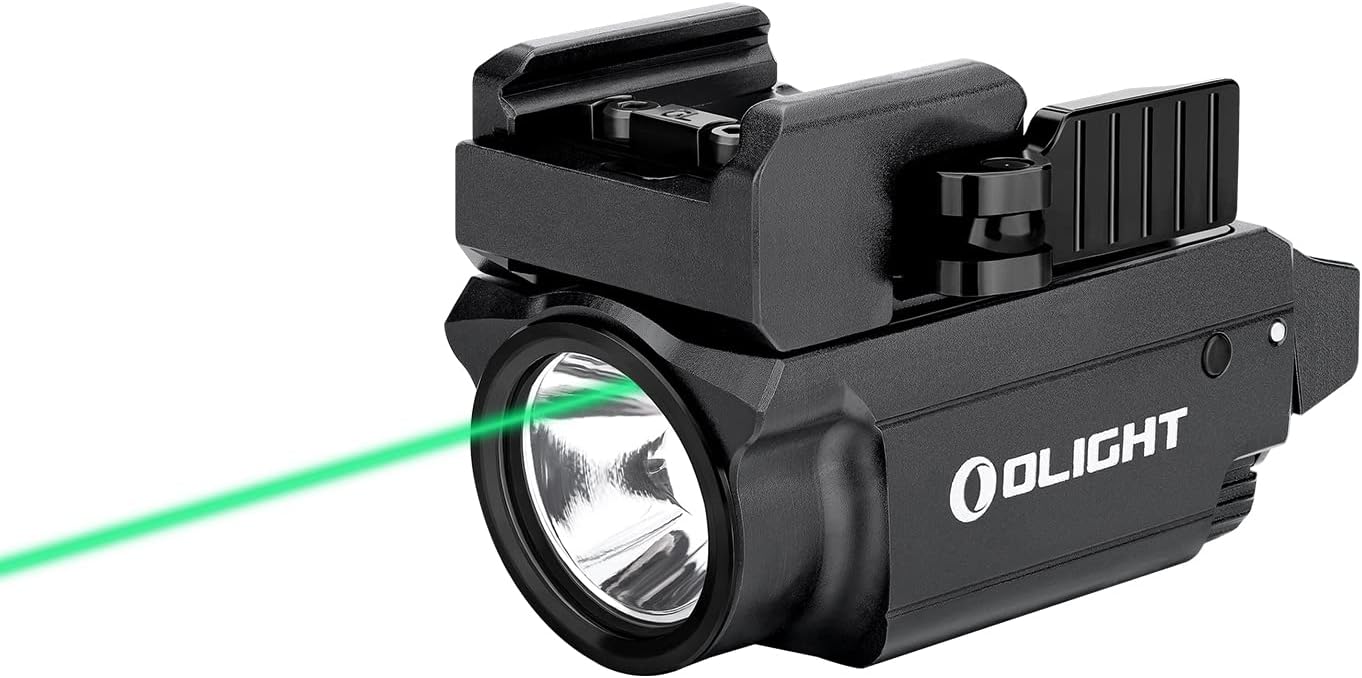 OLIGHT Baldr Mini 600 Lumens Rechargeable Weaponlight with Green Beam and White LED Combo, Magnetic USB Compact Tactical Flashlight with Adjustable Rail for G19, G45, Sig P320, and so on(Black)