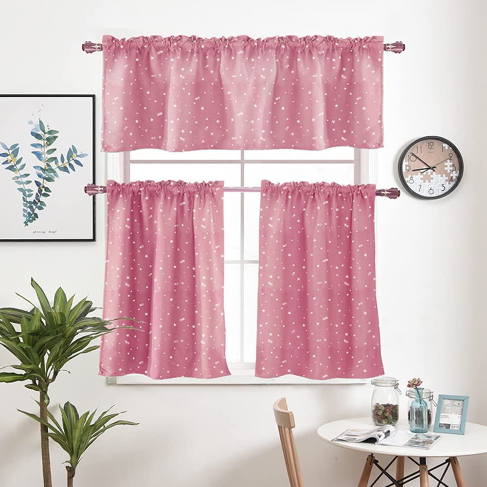 GUOCU Blackout Short Curtains for Bathroom Kitchen,Window Treatment,1 Panel Rod Pocket Cafe Tier Curtains Light Blocking Star Curtains Room Darkening Curtains for Small Window Color C 74x60cm(WxL)