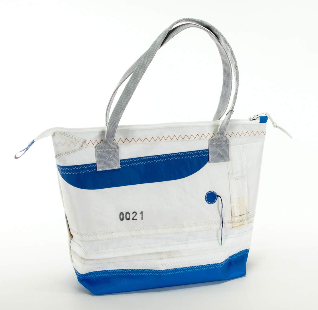 Shopper No. 21 - Bolsa de la compra de lona, diseño único SailArt Fashion, Blanco/Azul Marino, 34cm x 32cm x 15cm (HxBxL)