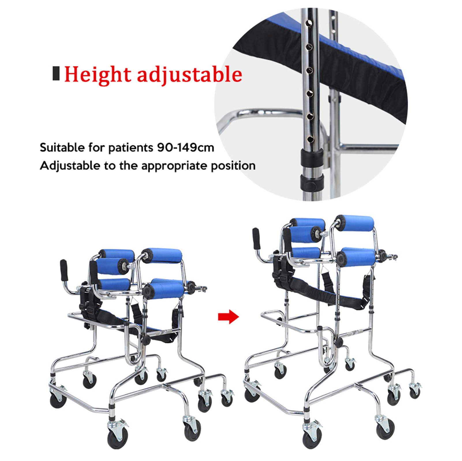 Andador portátil para niños con parálisis cerebral, de aluminio, con altura ajustable, para rehabilitación de miembros inferiores y 8 ruedas.