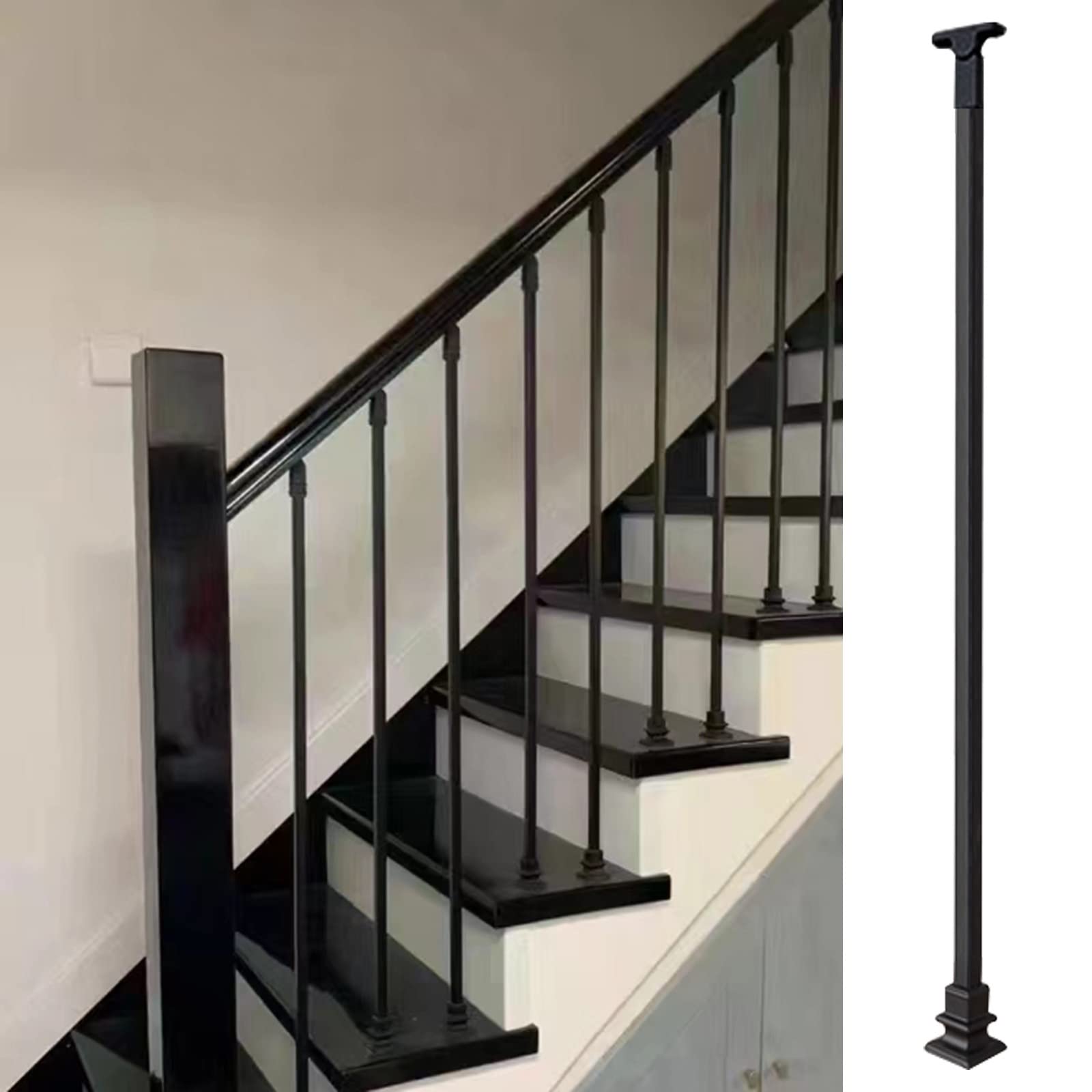 Poteau balustre métal noir D pour escalier intérieur et rambarde de mezzanine loft