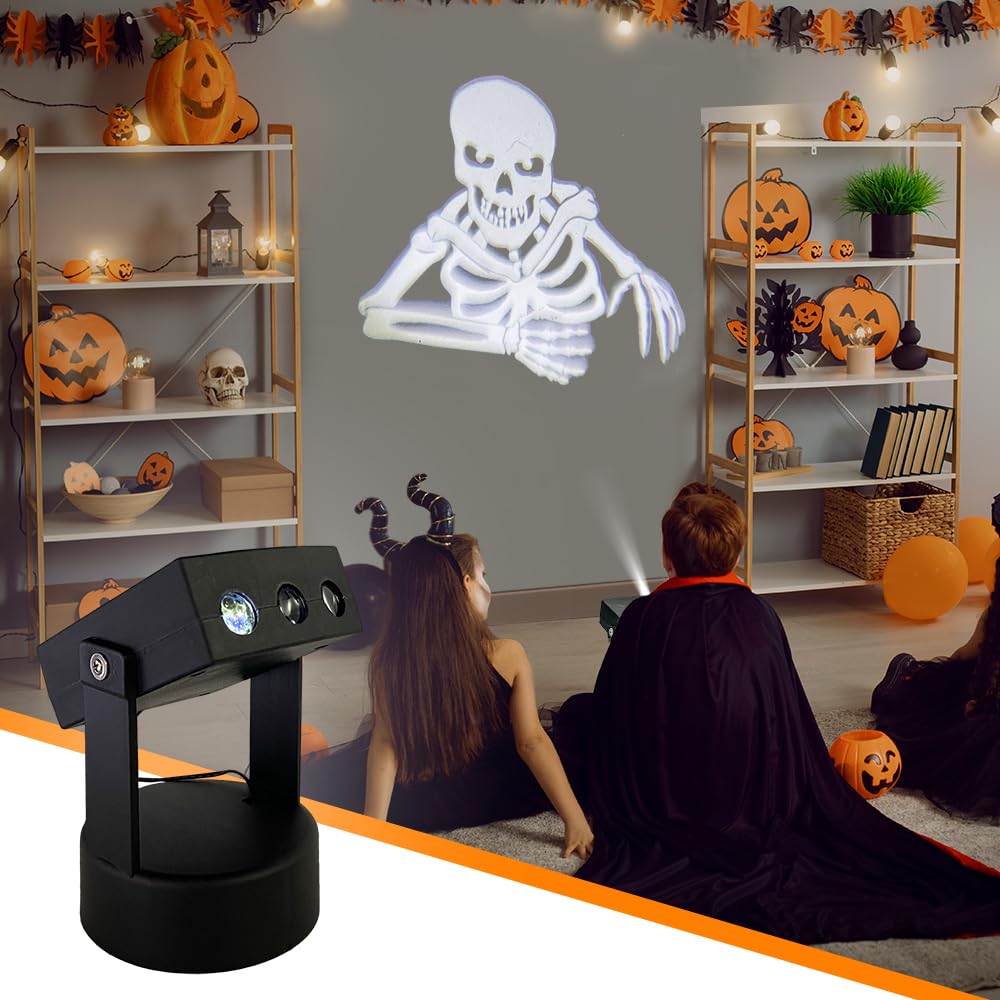 Lampada Proiettore Dinamico Halloween Con Teschi - Faretto Led 3D Regolabile 270° Per Esterno/Interno (Batterie Escluse) - 5