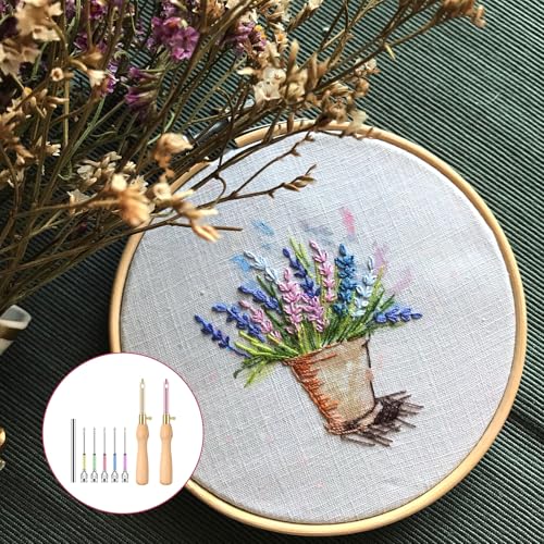 Image of 10 PCS Adjustable Punch Needle Tool, 7 Size Punch Needle Kit with Wooden Handles, Easy Stitch Embroidery Needle Set Kit for Adult Beginners DIY Craft