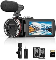 Weochi 4K 64MP Camcorder Dual Lens Video Camera with Wireless Mic, 21X Zoom, 3" Flip Screen for Vlogging YouTube, 64GB SD Card