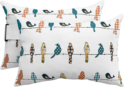 Paquete de 4 fundas de almohada lumbar, impermeables, para exteriores, diseño de pájaros de color verde azulado y naranja, para patio, playa, 12 x