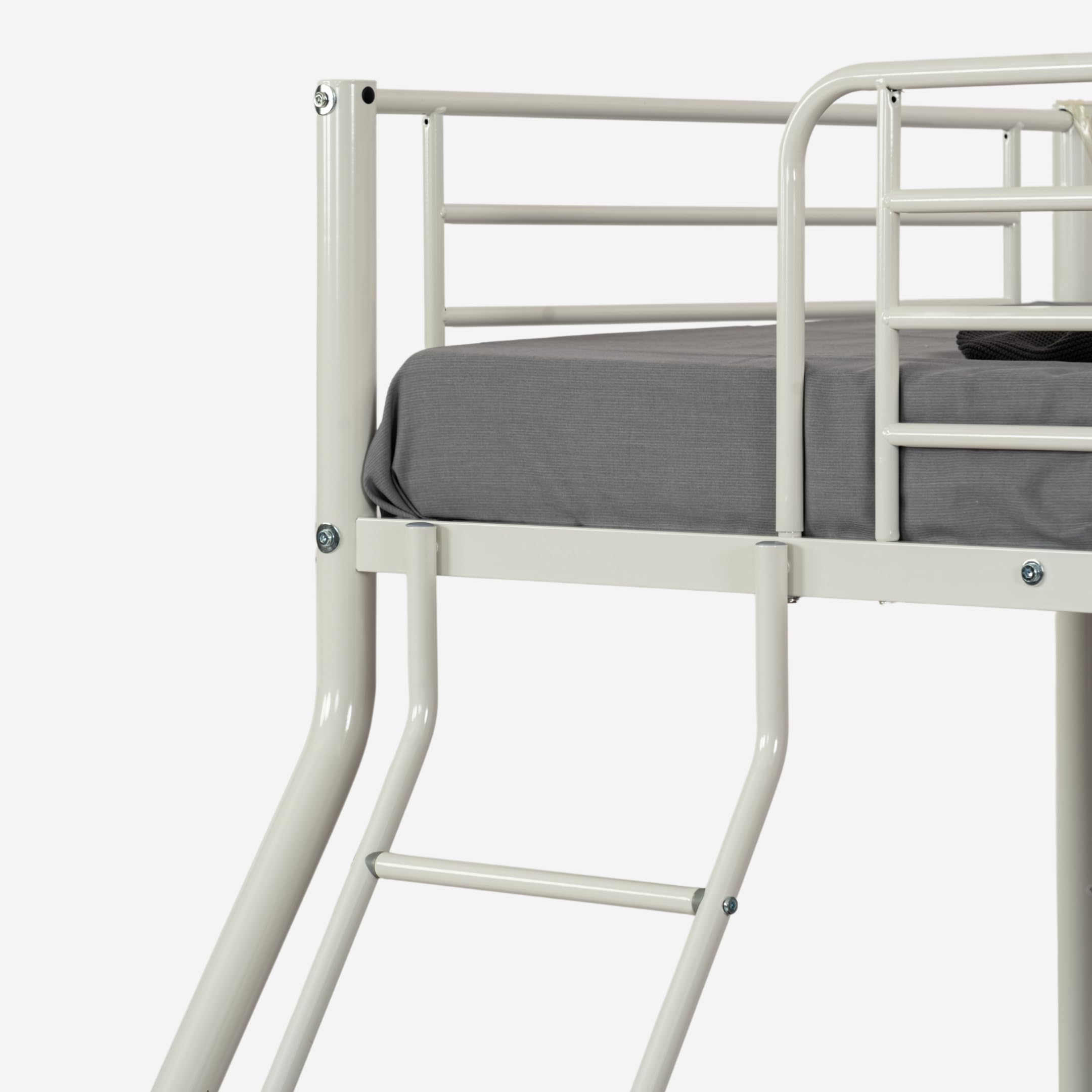 MEUBLE Cosy Litera 3 Personas Marco de Camas Infantil 90 & 140x190cm de Metal con Somier Barandilla y Escalera Estructura Tubular para Niño Dormitorio Casa, Blanco