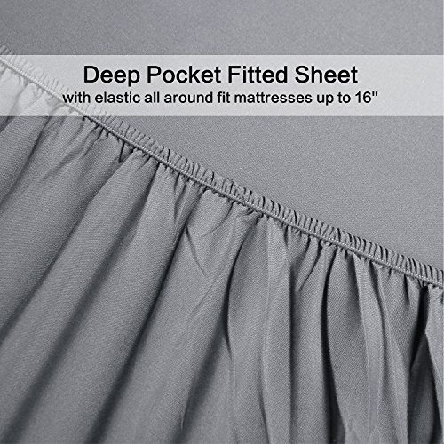Image of 4 Piece Bed Sheet Set (Full,Silver Gray) 1 Flat Sheet,1 Fitted Sheet and 2 Pillow Cases,Brushed Microfiber Luxury Bedding with Deep Pockets