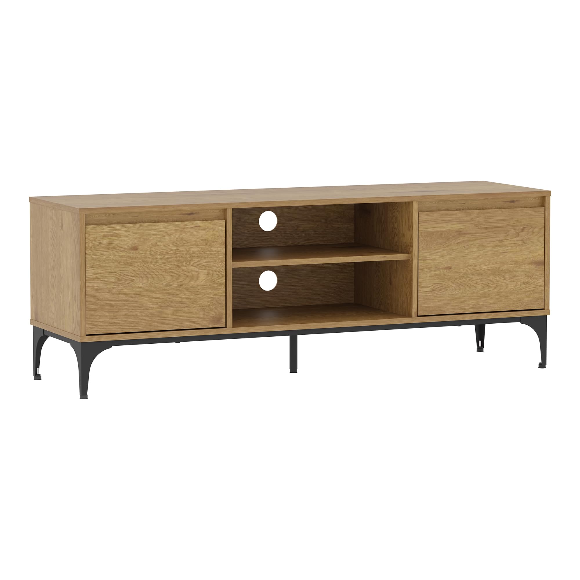 [en.casa] Mobile Porta TV a Vani Chiusi con Ante e Scomparti Aperti Tavolo Basso Stand Multimediale con Fori Passacavi 140 x 40 x 50 cm per Soggiorno Salotto - Effetto Rovere Scuro