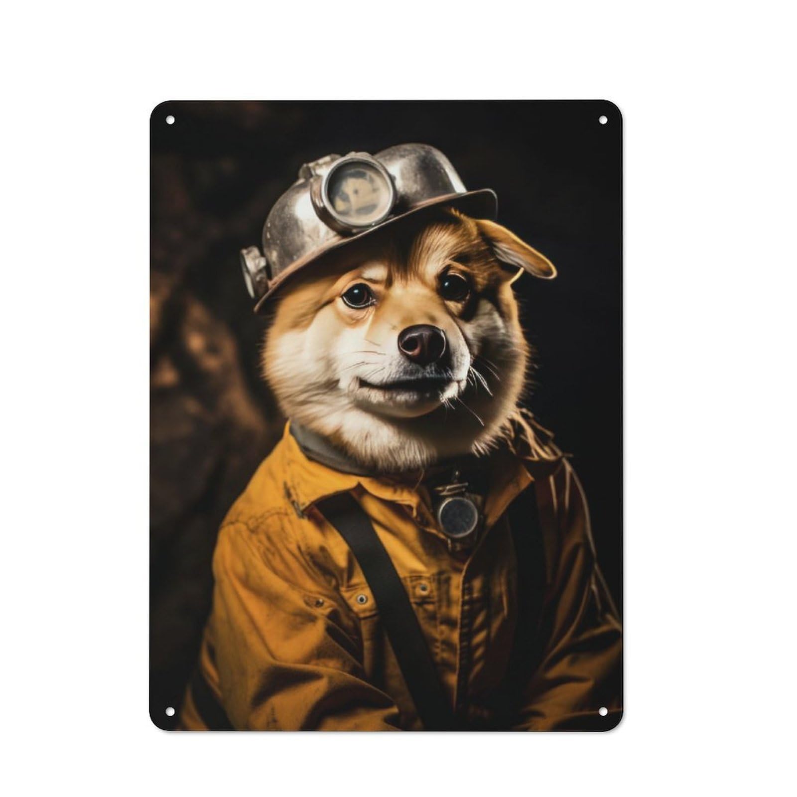 Rustic Shiba Inu Miner Tin Wall Plaque 40x30cm, Rustic Kitchen Decor for Cottage, Kitchen, Hallway Or Breakfast Nook