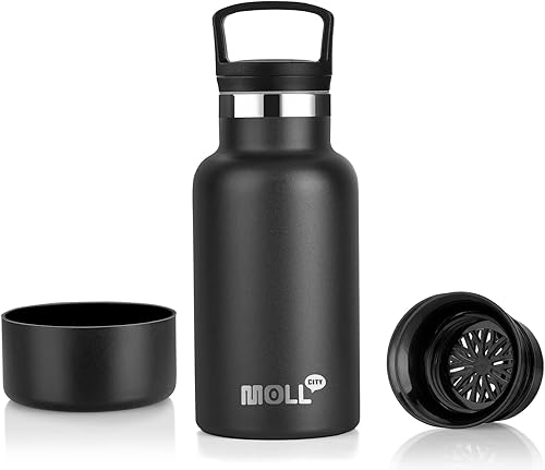 Mollcity Botella de agua pequeña de acero inoxidable de 12 onzas con aislamiento al vacío para la vuelta a la escuela, botella de agua deportiva de