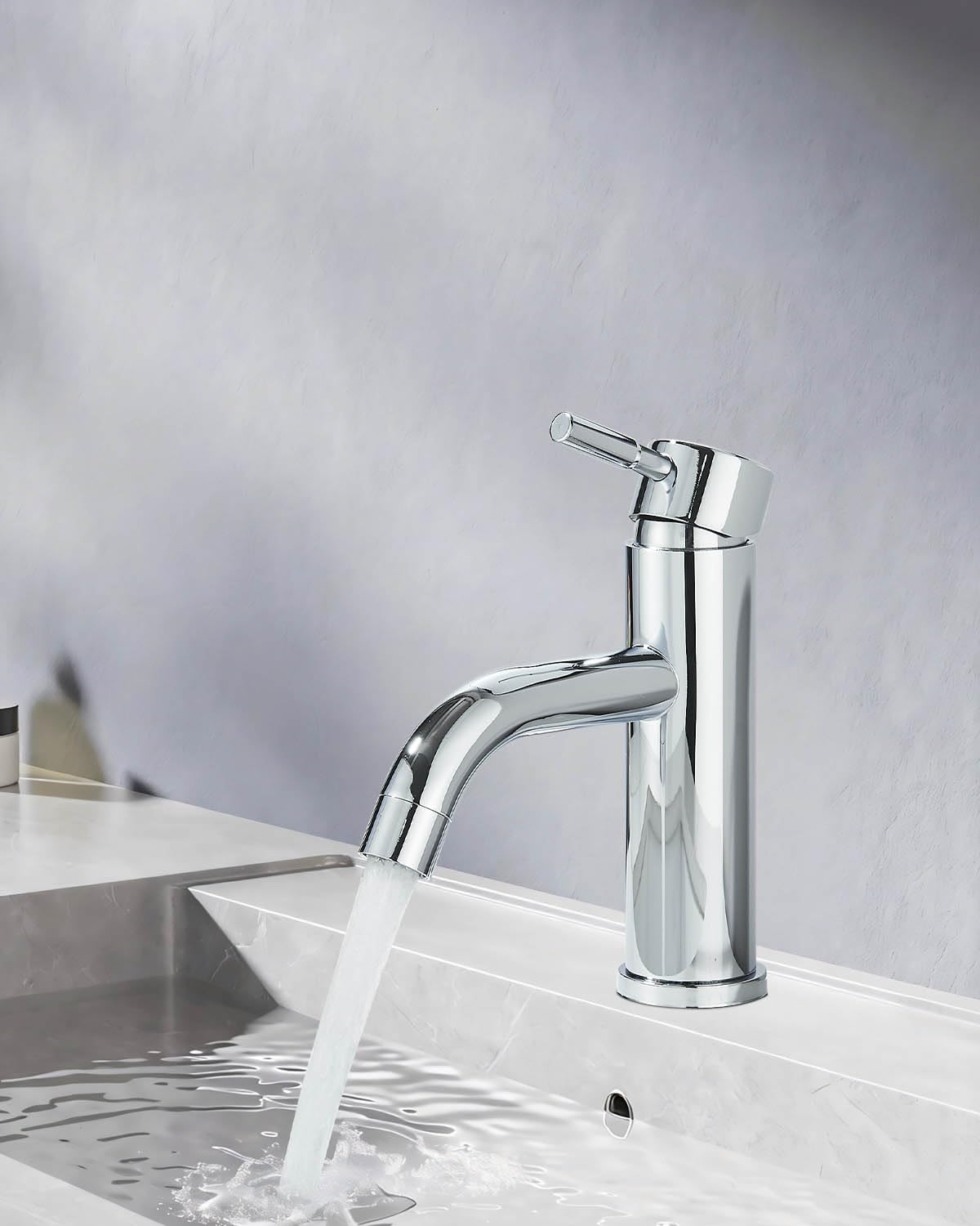 Mitigeur de Lavabo, Mitigeur Lavabo à Bec Coudé, Robinet de Lavabo Réglable Chaud et Froid, Robinet Salle de Bain Monocommande，Chromé