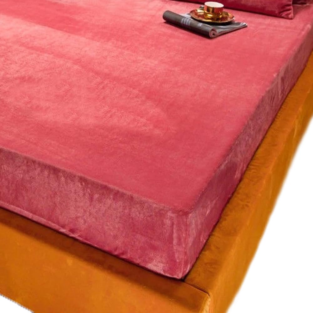 Sábana Bajera elástica de Terciopelo cálido para Invierno, Funda de colchón, Colcha de Lana de Coral, Ropa de Cama, Cama Doble, tamaño King, 7,90x200x15cm, 1 Unidad