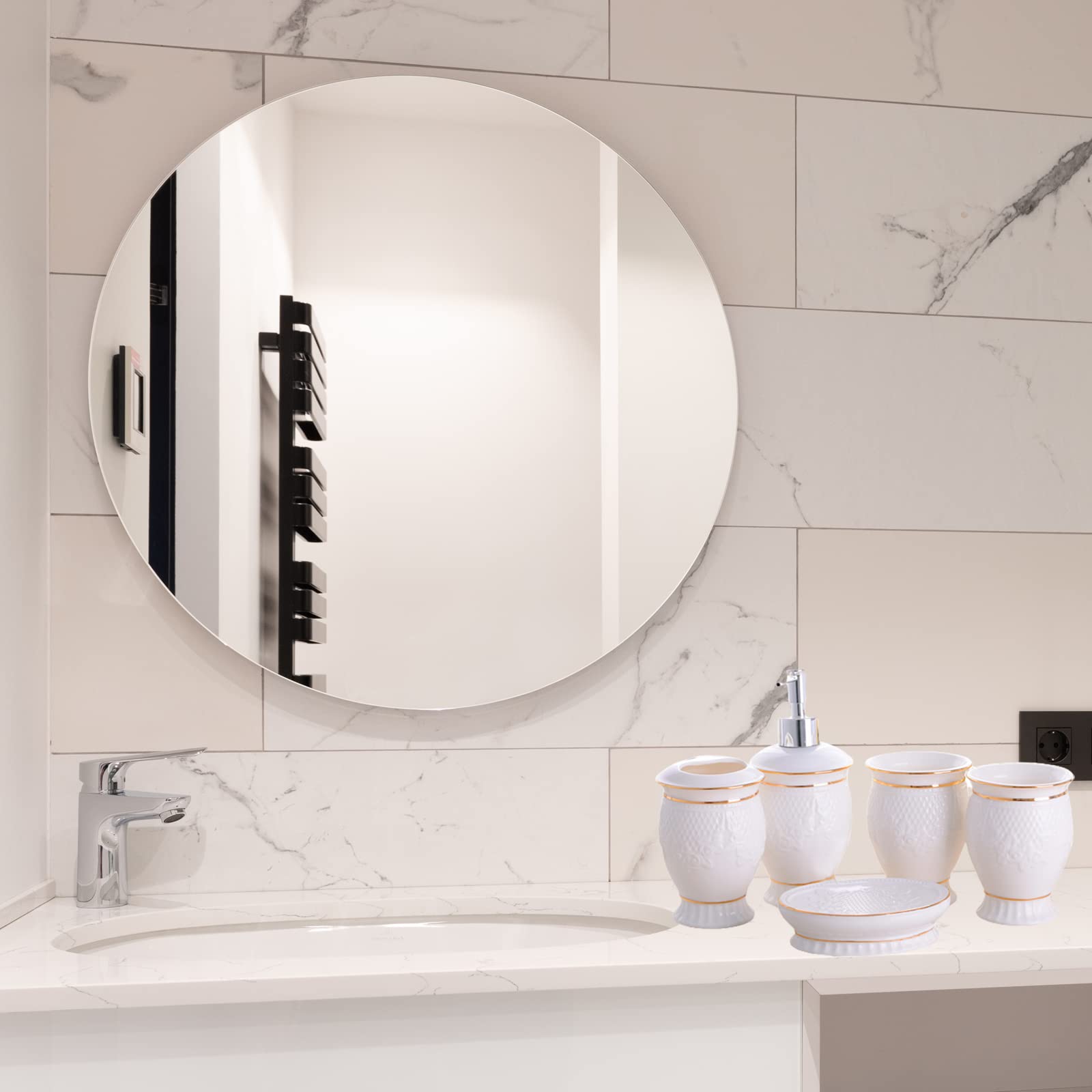 Juego de dispensador de jabón para baño, 5 Piezas, Accesorios Modernos para decoración de baño. Juego de Porta cepillos de Dientes para baño,Blanco,5 pcs