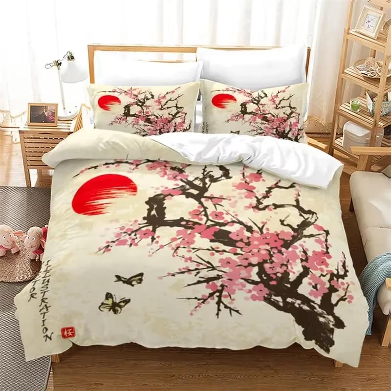 Housse de couette style japonais 240x260 cm aux fleurs de cerisier
