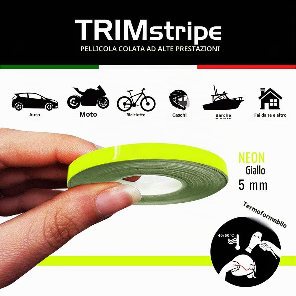 4R Quattroerre.it 10474 Strisce adesive per auto, giallo fluo, 5 mm x 10 m