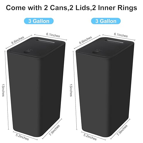 Miniatura 7 de Botes de basura de baño con tapas, paquete de 2 botes de basura de cocina de 2.6 galones con tapa desplegable, cesta de basura pequeña y estrecha a