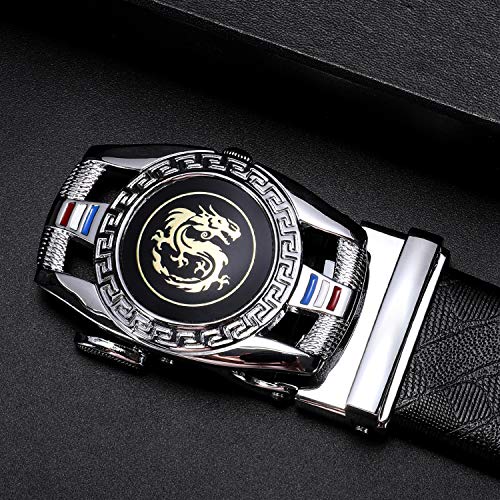 Image of Dubulle Designer Men's Belts, Ratchet Leather Sliding Buckle Dress Belt | 1 3 /8 inch(3.5cm) Genuine Leather Adjustable Strap, Automatic Ratcheting Buckles, Gift‑Boxed, Trim to Fit, for Business Casual