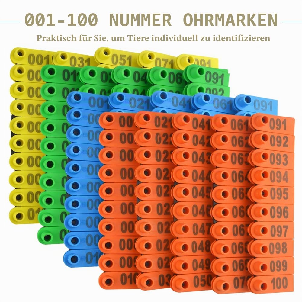 Ohrmarke für Ziege Schaf Schwein 400 Stück Kunststoff Blau Gelb Orange Grün