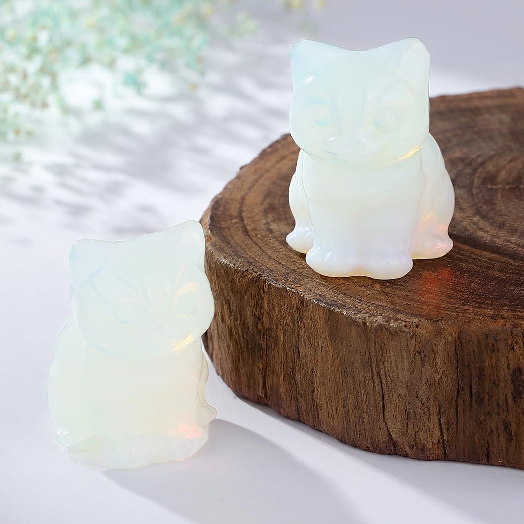 Sahoottie Opalite Cat Ornament,Cute Cat Gifts for Women Kitten Lover Themed Opal Crystal Kitten Ornament for Desk Bedroom Accessories Christmas Birthday Gift - Image 2