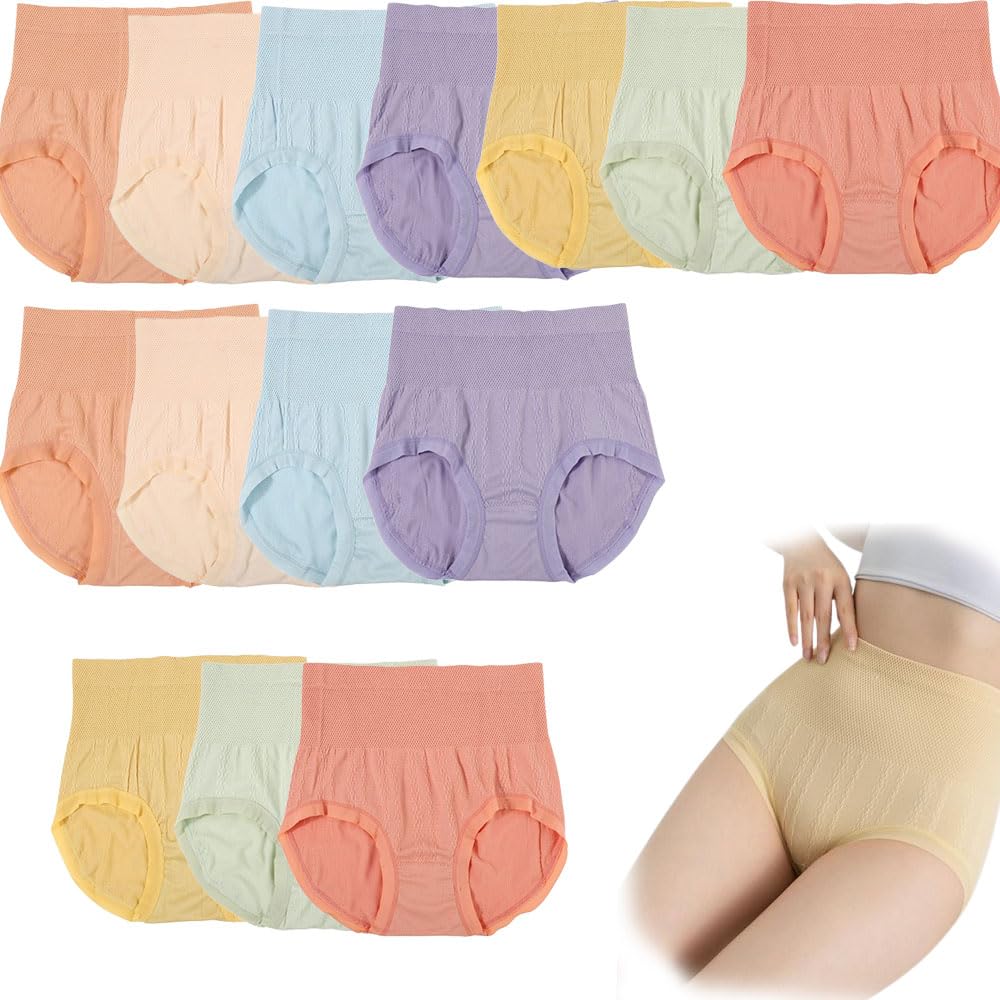 FAIRZNo Show High Waist Briefs Underwear for Women,Tummy Control Seamless Panties Soft Breathable,Women's Seamless High Waisted Cotton Briefs, Knickers for Women Multi Pack