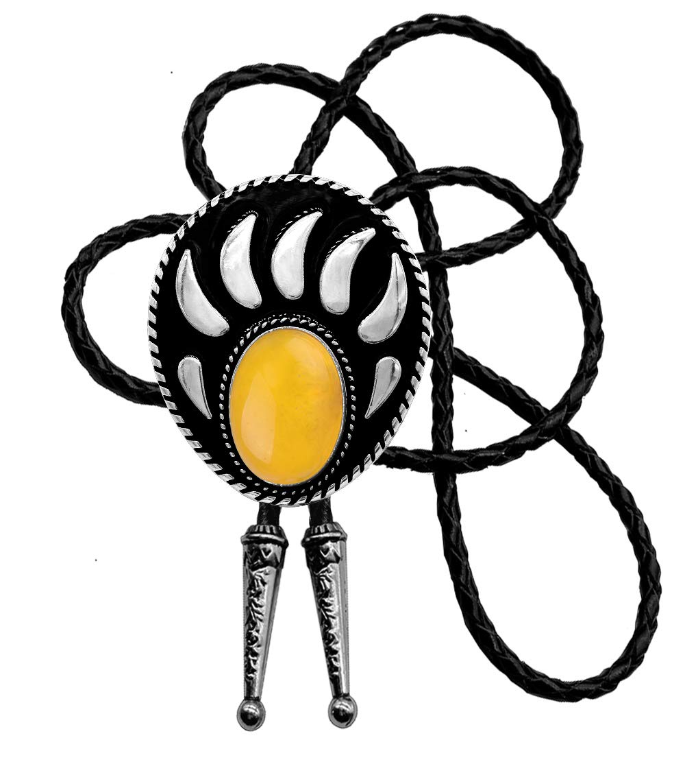 MoranseBolo Tie with Bear Catch And Gem Stone Celtic Parterre Style Genuine and Cowhide Rope
