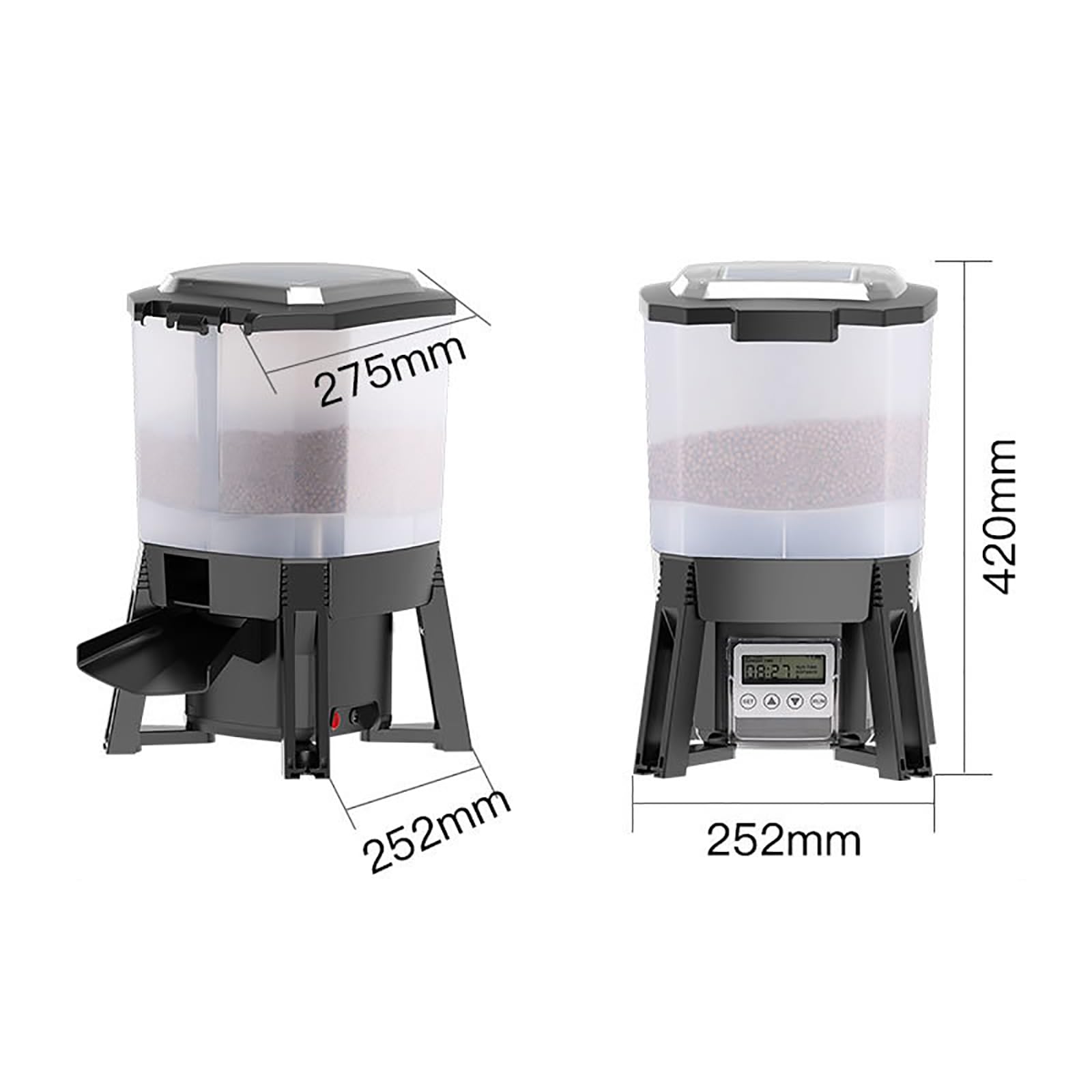 Distributore elettrico per mangime per pesci, 6 l, automatico, con design di alimentazione a 120°, distanza regolabile e timer, per particelle di cibo per pesci da 3-10 mm