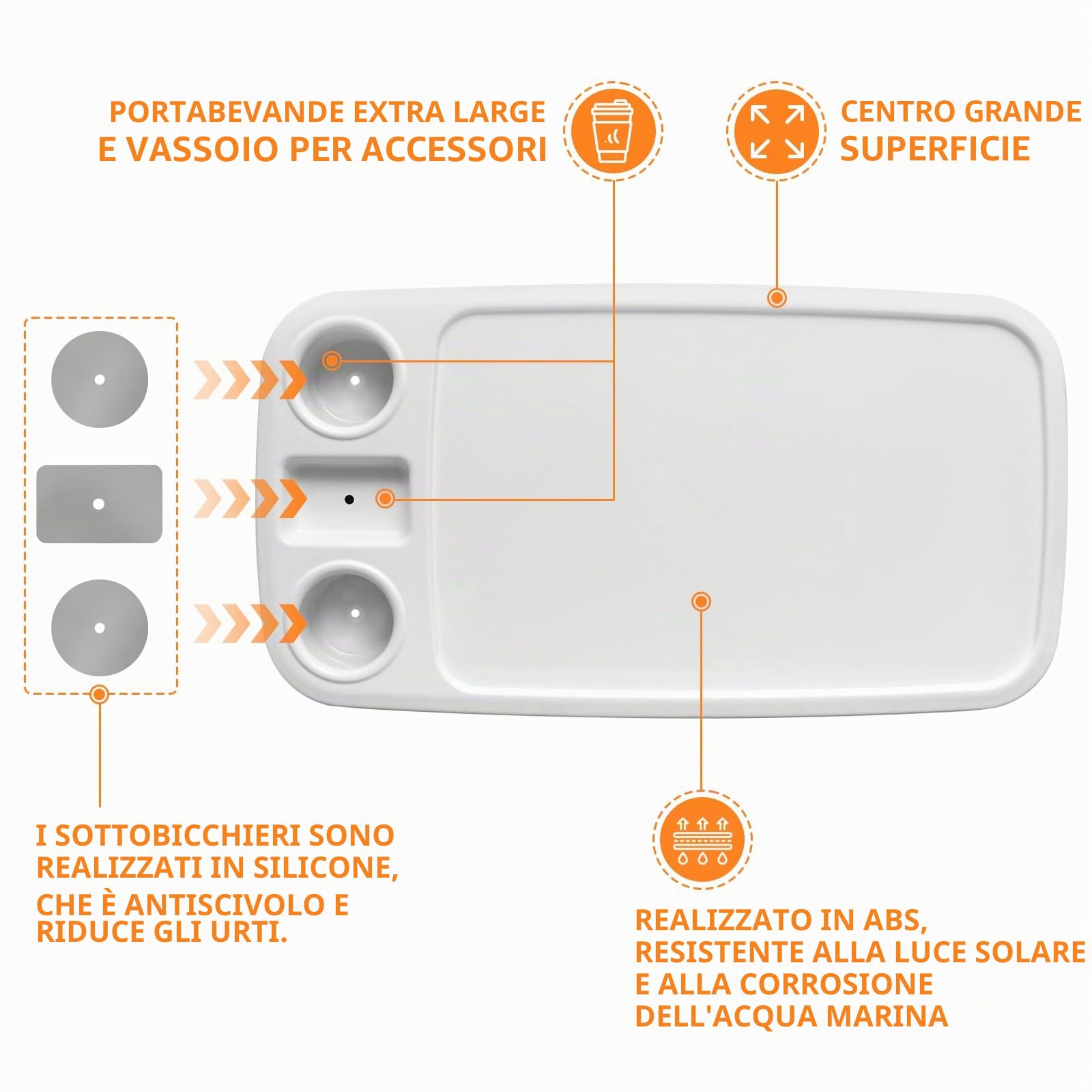 Tavolo da barca rimovibile, 86 x 45,7 cm, rettangolare, per camper, con portabicchieri incorporati, supporto per telefono in ABS impermeabile e anti-invecchiamento