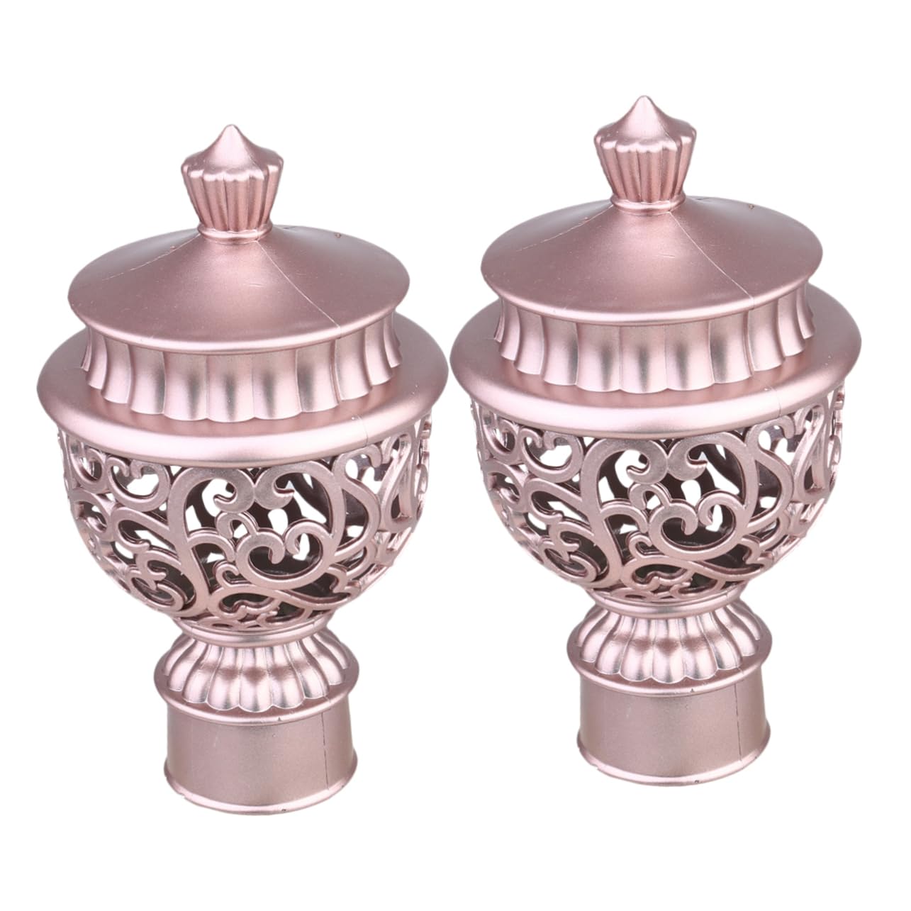 OUNONA 6Pcs Rose Gold Decorative Curtain Rod End Caps Retro Finials for Hollow Curtain Rods Decor Accessories Easy Installation for Bedroom and More