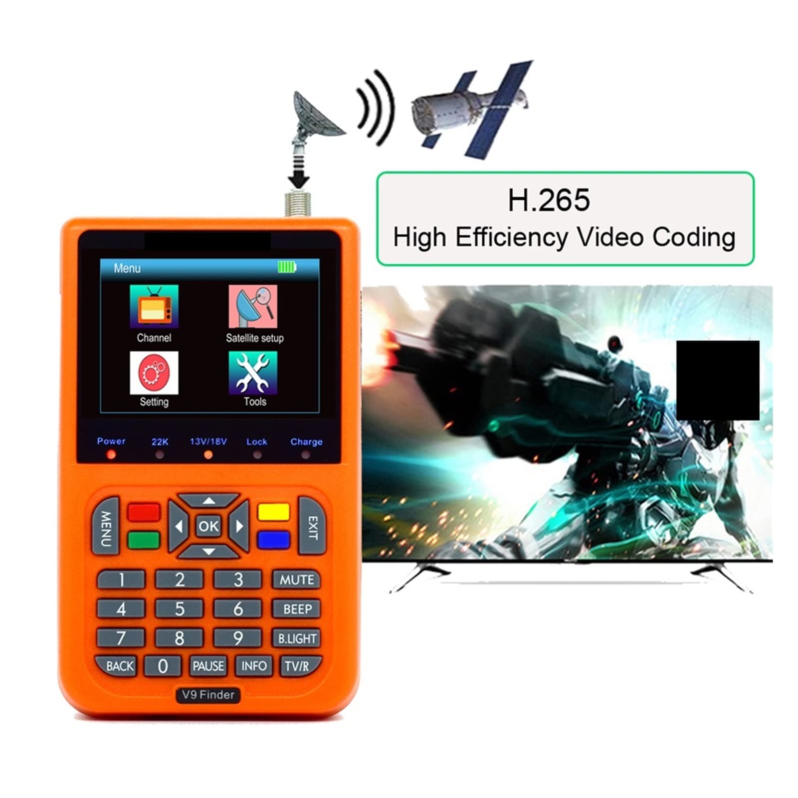 V9 Finder HD Satellite Finder DVB S2 Digital H.265 Full 1080P Batería incorporada de 3000mAh FTA 3.5 "LCD Sat Finder(Other)