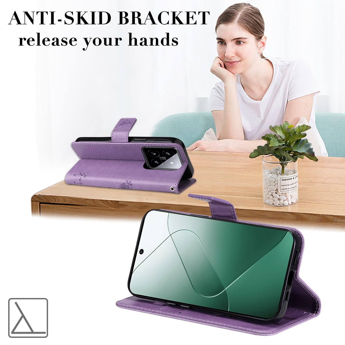 PEIYE Rilievo Cover per Xiaomi 14, Custodia Libro Flip in PU