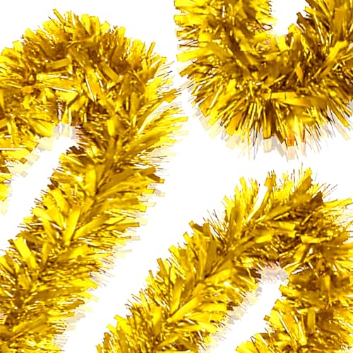 Psoeksdo 33Ft Christmas Tinsel Garland Xmas Tree Decorations Shiny Thick Gold Metallic Twist Garland Ceiling Hanging Decor for Xmas New Year Birthday Party Indoor Outdoor Supplies-Gold