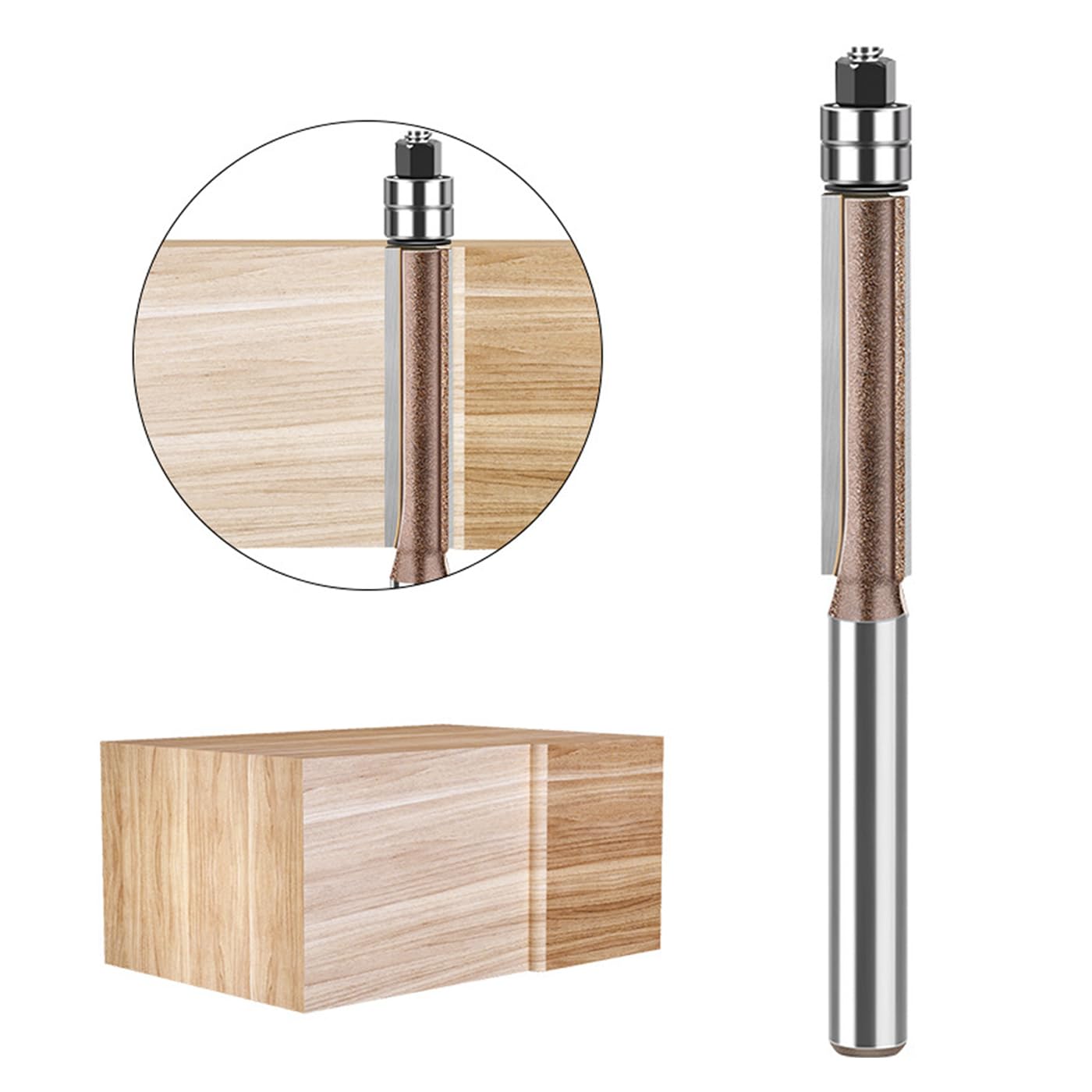 Mesee 4Pcs Top Bearing Flush Trim Router Bit Set 1/4" Shank 3-Flute Flush Trim Bits with Double Bearings Woodworking Carbide Tipped Triple Flute Template Pattern Trimming Cutter - Image 3