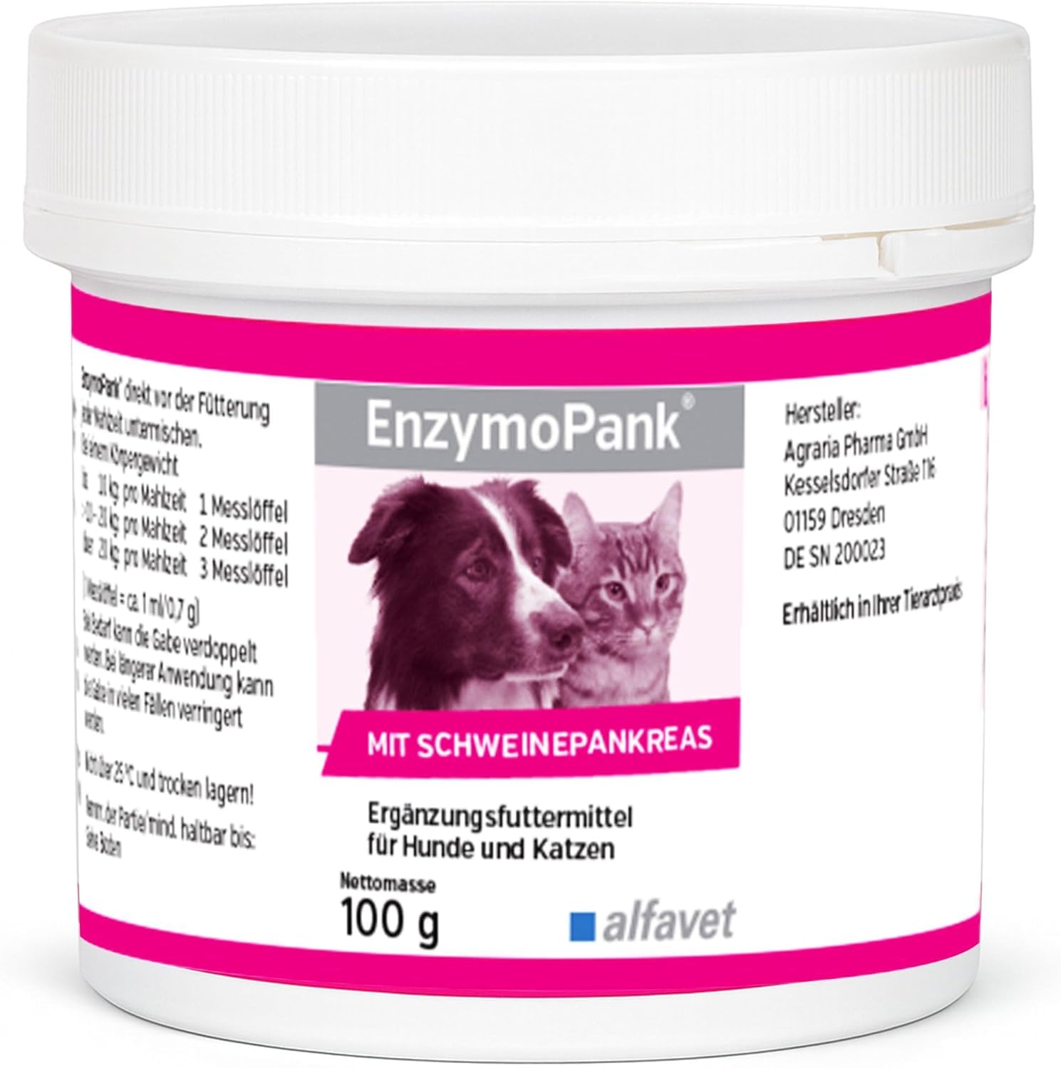 alfavet EnzymoPank 100 g – Pulver zur Unterstützung der Verdauung – Enzyme aus Schweinepankreas - Ergänzungsfuttermittel für Hunde & Katzen