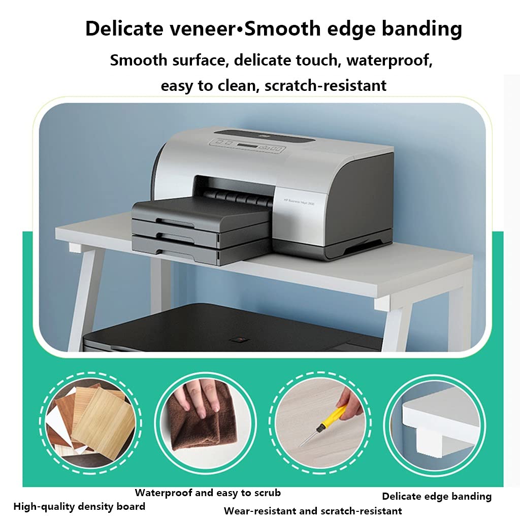 Supporto per stampante, supporto da scrivania bianco per stampante con 2 ripiani, piedini antiscivolo, supporto per stampante per ufficio domestico, organizer multifunzionale per stampanti e accesso