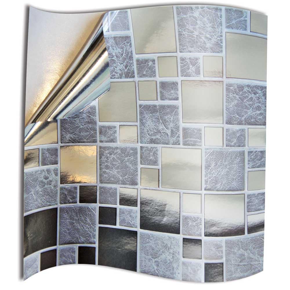 Tile Style Decals Silver Chrome Kitchen Bathroom Tile Stickers For Kitchen Bathroom Splashback Tiles 2D Printed Kitchen Peel And Stick Tile Transfers (6X6-1 Sample Sticker)