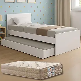 Bicama Solteiro Bibox Cama com Auxiliar e Colchões Guarda-Costas (Colchões D33 Gold Sensor)