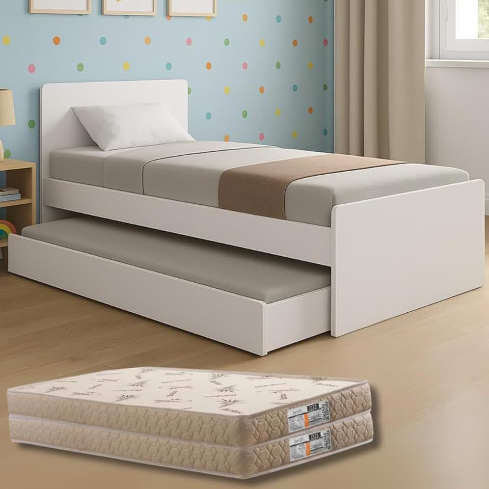 Bicama Solteiro Bibox Cama com Auxiliar e Colchões Guarda-Costas (Colchões D33 Gold Sensor)