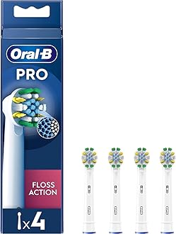 Pro Floss Action Electric Toothbrush Head, X-Shaped and Interdental Bristles for Deeper Plaque Removal, Pack of 4 Toothbrush Heads, White