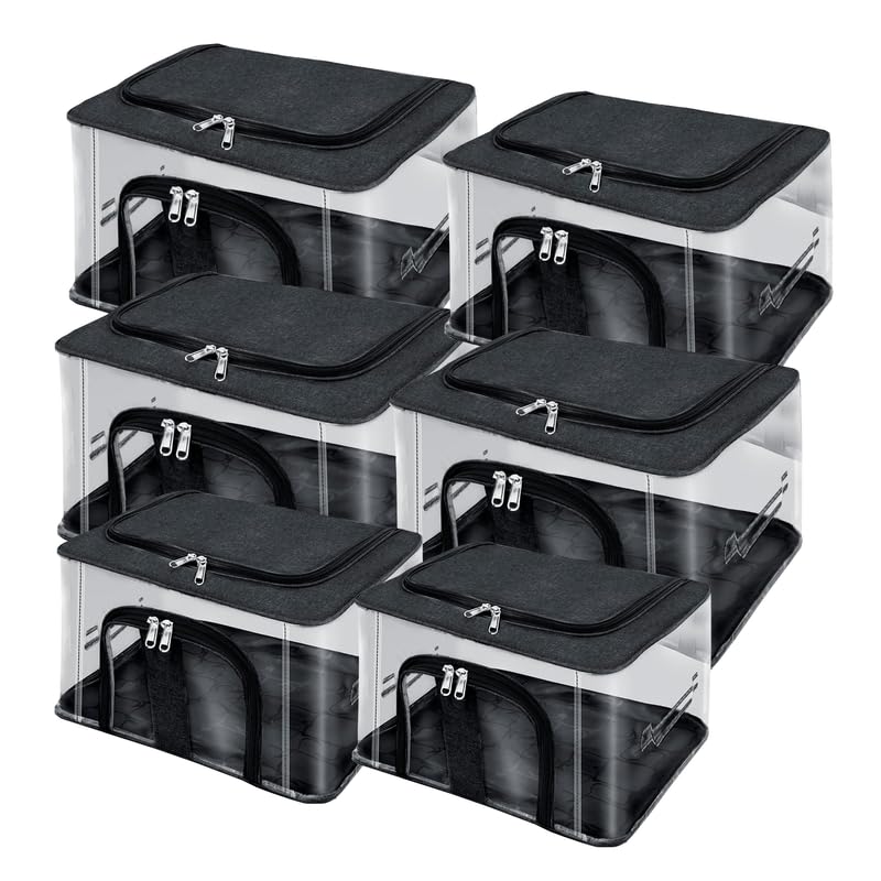 Image of Shibui Storage Bags With Cover And Double Zipper Closure For Clothing Protector Wardrobe Organiser.Black(Pack of 6)