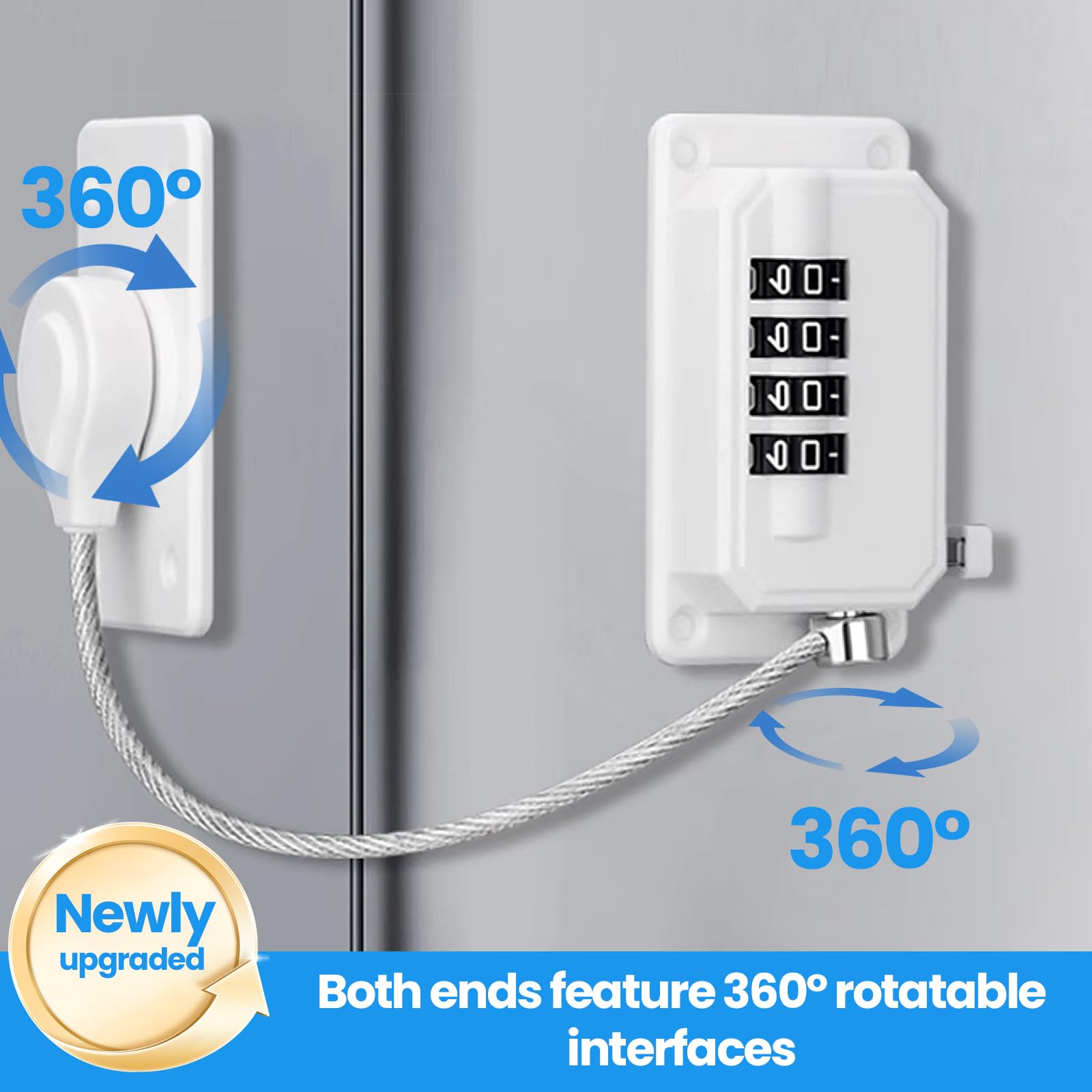 Cadenas Frigo pour Enfant, Serrure de Réfrigérateur à Combinaison, Securite Fenetre Enfant Sans Percage, Verrou Placard pour Sécurité Enfant et Sécurité Domestique, Rotatif à 360° (Blanc, 2 Pièce)