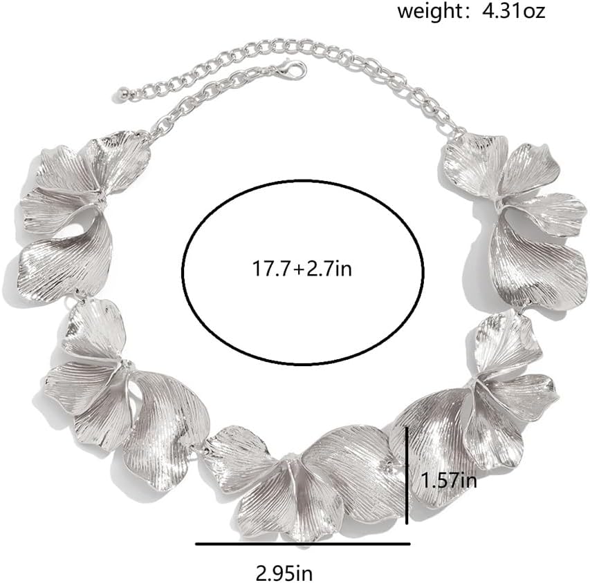Chunky Gold Multi Ginkgo Leaf Petal Necklace for Women, Statement Trendy Silver Irregular Textured Flower Necklace Bohemia Charm Party Jewelry Gifts - Image 2