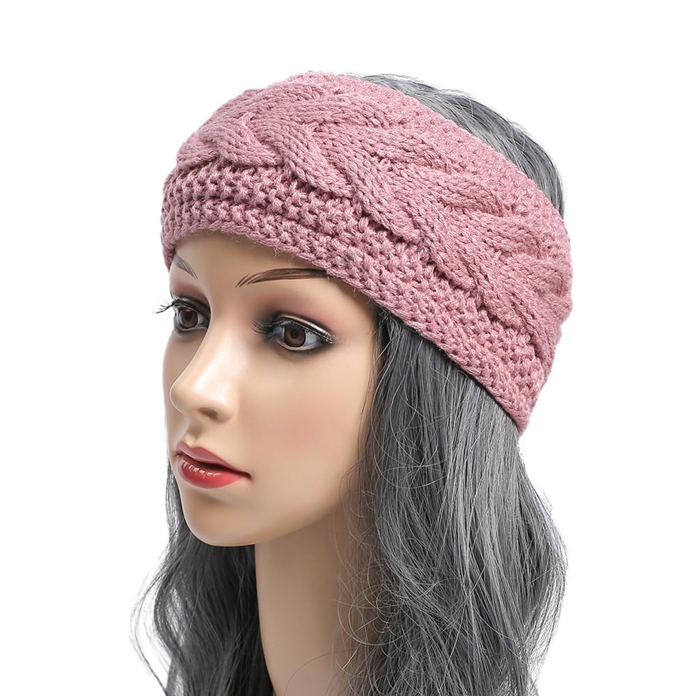 Fleece Lined Knitted Headband Ear Warmer Winter Warm Thick Hairband Thermal Headbands Elastic Hair Wrap for Women (Dark Pink, One Size) - Image 2