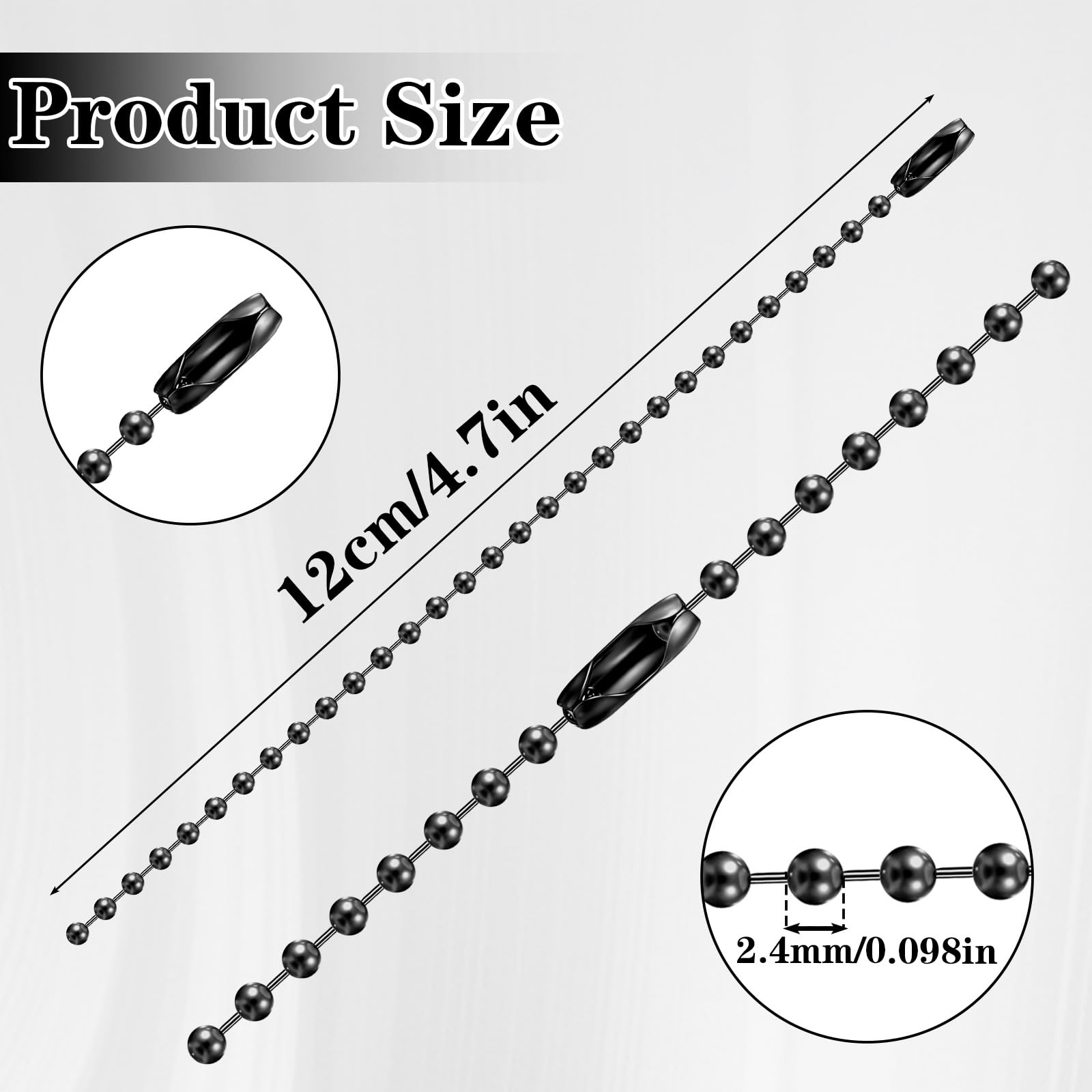 Łańcuszki kulkowe z koralikami, łańcuszek ze stali nierdzewnej, metalowe wiszące łańcuszki 10 cm, breloki kulkowe ze złączami, naszyjnik z koralikami do produkcji biżuterii, rękodzieła, 100
